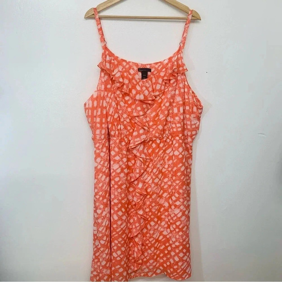 Lane Bryant Dress Size 26/28 Sleeveless  Midi Orange White Ruffles Cinched Flowy - Picture 1 of 11